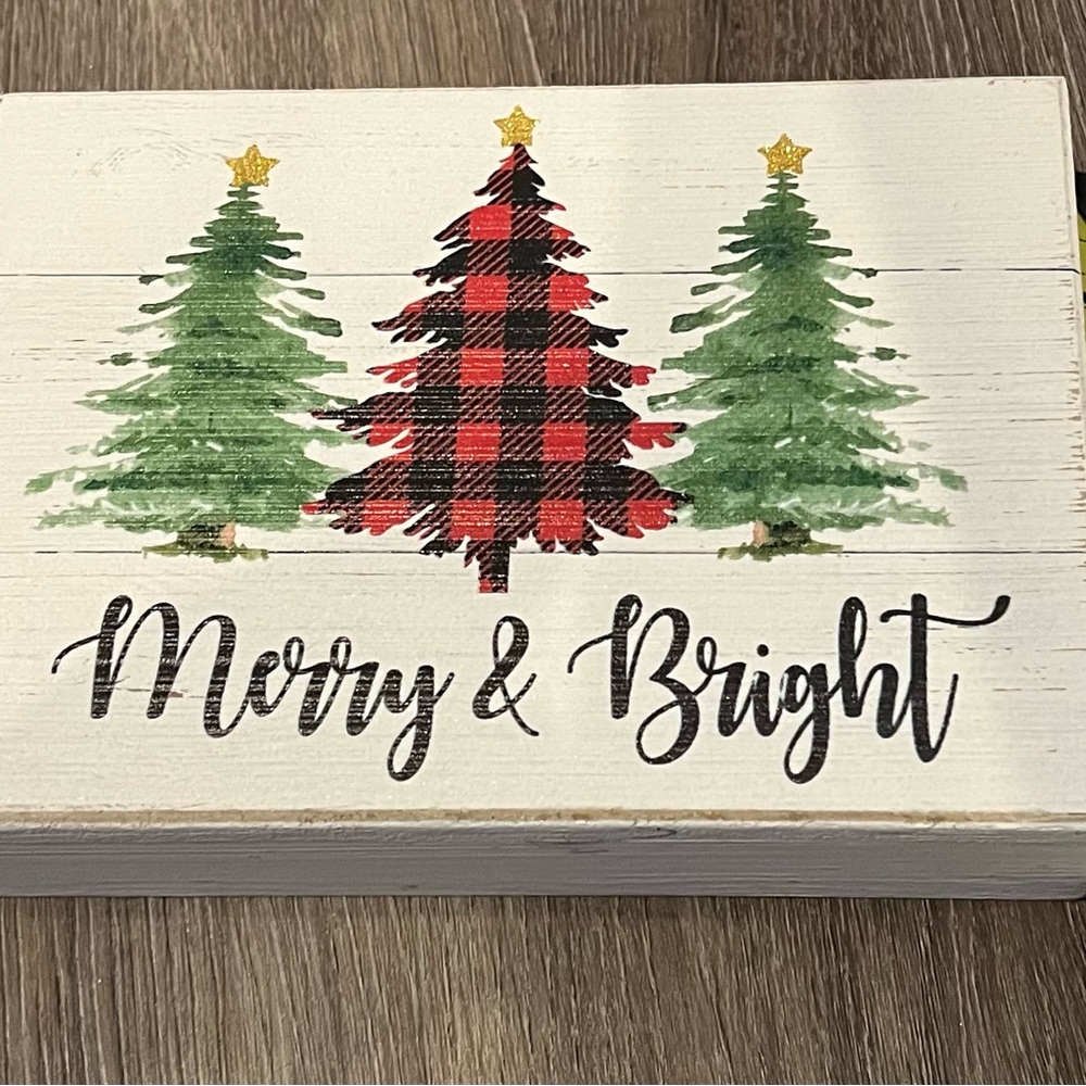Cute “Merry Christmas” Wooden Tabletop Blocks- Set of 2-NWT - Picture 6 of 8